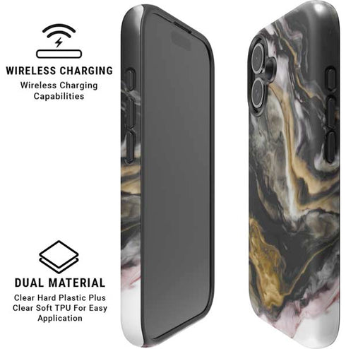 Gold Blush Marble Ink iPhone 16 Plus Magsafe Impact Case